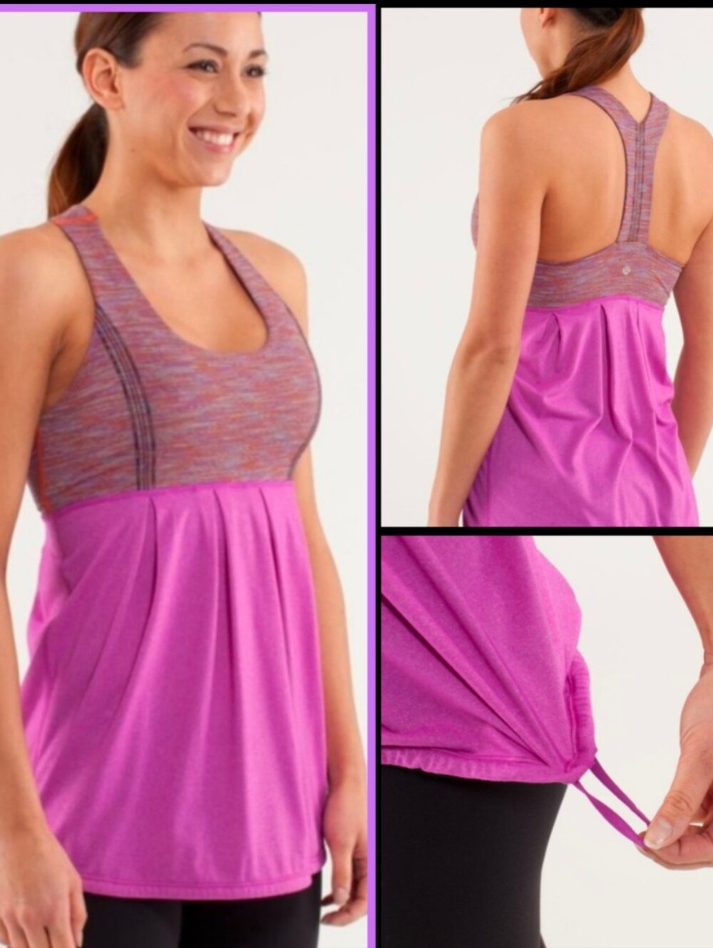 LULULEMON POWER DANCE TANK- Size -12 *NO SIZE TAG* Shelf Bra- Cinch Hem Workout